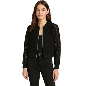 Cupcakes‎ and Cashmere Black Lace Bomber Jacket Large Zip Front Textured Sheer